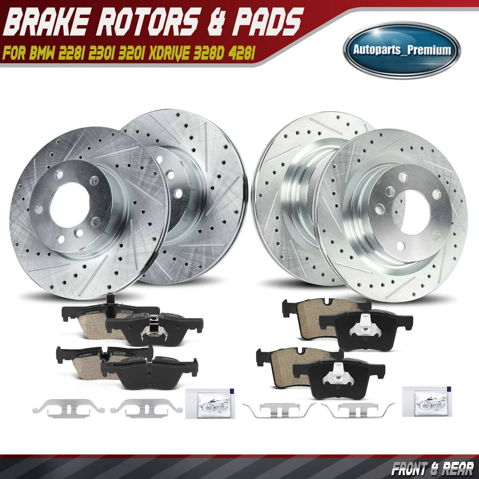 12x Rotores y pastillas de freno perforados laterales delanteros y traseros para BMW 328i 2014-2015 Foto 1 de 4