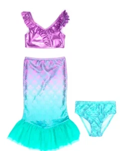 Disney Store Ariel Little Mermaid 3 Pc Deluxe Costume Swimsuit Size 4 NWT - Picture 1 of 9