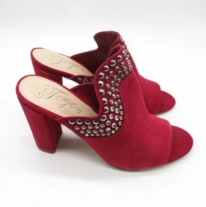 Zapatos para mujer Fergie de gamuza roja con tachuelas punta abierta tacón bloque talla 11 nuevos sin etiquetas - Imagen 1 de 7