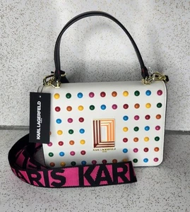 NWT KARL LAGERFELD Paris Polka Dot Front Flap Multi Color Crossbody Bag $228 - Picture 1 of 13