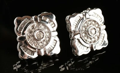 *14K White Gold Diamond Square Earrings - Image 1 of 4