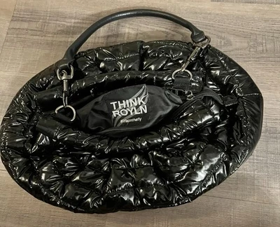 Think Royln Bolso de Mano Cartera Puffer Acolchado Negro 2 Correas: Cadena Plateada y Cuero Foto 1 de 3