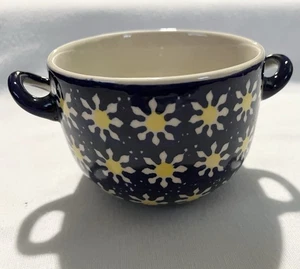 Polish Pottery Hand Painted Double Handle Bowl "Unikat Mornin Daisy" - Picture 1 of 8