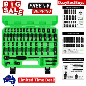 SWANLAKE 56-Piece 1/4-Inch Impact Socket Set in Cr-V, Standard & Metric Sizes - Picture 1 of 10