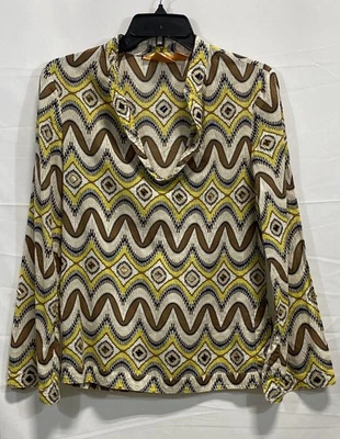 Блузка туника женская Tory Burch Adelia коричневая с геометрическим узором украшенная воротником-капотом 4 - Изображение 1 из 4