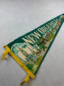 Vintage New Orleans Louisiana pennant verde feltro 29" souvenir - Foto 1 di 4