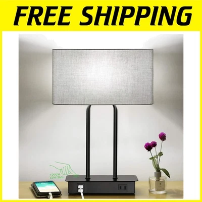 Abajur de mesa controle de toque com portas USB e tomada CA - Imagem 1 de 4