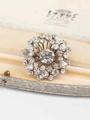 Vintage 1950s Domed Starburst Brooch Silver Tone Midcentury Sparkly Pin Gift - Image 1 of 4