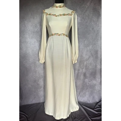 Maxi Vestido De Colección Años 60 70 Pequeño Amarillo Floral Aplique Manga Larga Flor Niño Hippie Foto 1 de 4