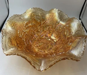 Vintage Imperial Carnival Glass Ruffled Edge Bowl Rose Marigold Luster 10” - Picture 1 of 5