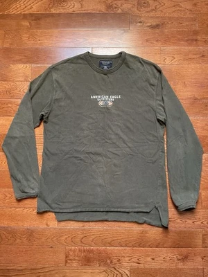 Vintage Y2K American Eagle T-Shirt Mens (S fit M) Long Sleeve Green Distress 90s - Image 1 of 4
