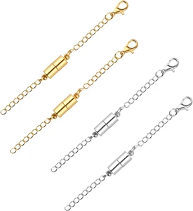 4pz Catena Magnetica per Collana, Estensore Magnetico Regolabile Colla Argento - Foto 1 di 12