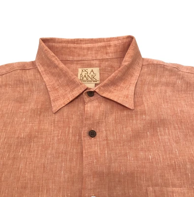 JOS.A. BANK | Men's XL | 100% Linen Button Up Dress Shirt Short Sleeve Peach - Image 1 of 4