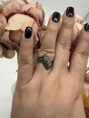 Anillo llamativo vintage de plata de ley 925 marcasita talla 6,5 Foto 1 de 4