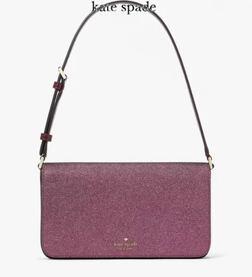Kate Spade Shoulder Bag Smooth Glitter Tinsel Flap  Deep Berry Magenta Purse  - Image 1 of 4