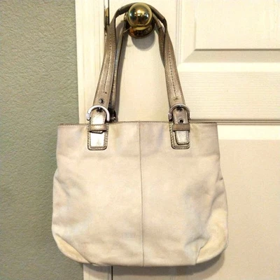Coach North South Soho Satchel Off White w Gold Metallic Handles Hobo Bag F17216 - Image 1 of 4