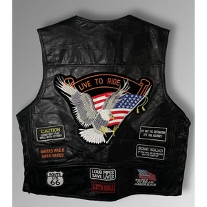 Diamond Plate Buffalo Leather Biker Vest Patches Motorcycle Ride Size 2X - Picture 1 of 3