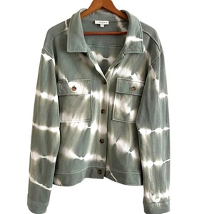 UMGEE Womens Knit Tie Dye Trucker Jacket Sz 1X Sage Green Boho Festival Hippie - Picture 1 of 9