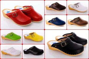 Zuecos de cuero genuino hechos a mano zapatos con suela de madera saludables y cómodos D4 - Imagen 1 de 18