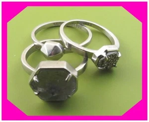 KENDRA SCOTT MARIAM Stackable Cloud White & Drusty RING SZ 8 Set 3 Used 60% - Picture 1 of 2