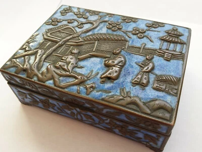 Antique Qing Chinese Export Enamel Copper Tobacco Cigarette Smoking Box Ashtrays - Image 1 of 4