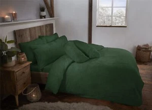 Green Teddy Fleece Fur Soft Cosy Duvet Quilt Cover Set Inc Pillowcases, Bedding - Picture 1 of 5