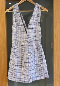 ZARA Blue & White Check Sleeveless, V Front Short Pinafore Dress Size XS - Picture 1 of 7