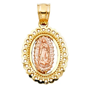 14K Two Tone Gold Religious Lady of Guadalupe Charm Pendant For Necklace Chain - Picture 1 of 4