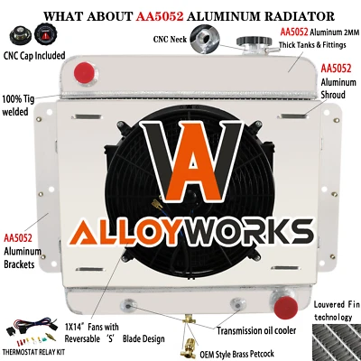 4 ROW ALUMINUM RADIATOR+SHROUD FAN+RELAY FITS 62-67,1965 CHEVROLET CHEVY II NOVA - Image 1 of 4