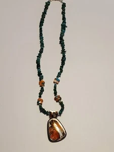 JTV SOUTHWEST STYLE SPINY OYSTER SHELL & TURQUOISE RHODIUM OVER SILVER BEAD - Picture 1 of 2