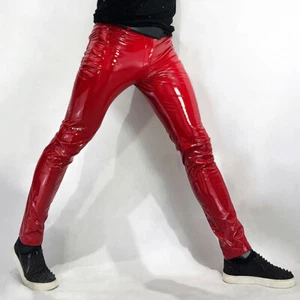 Pantalones metálicos de cuero sintético brillantes ajustados elásticos pantalones ropa de club nocturno pantalones - Imagen 1 de 21