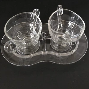 Klar Depression Glas Sahne & Zucker Set mit Serviertablett UV Reaktiv - Bild 1 von 8