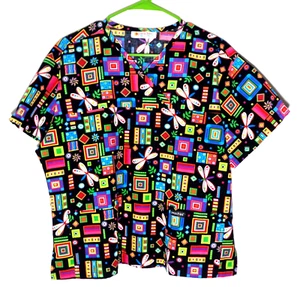 Women's Colorful Scrub Top By Peaches in Size XL(SEE Note) Free Shipping!!! - Picture 1 of 7