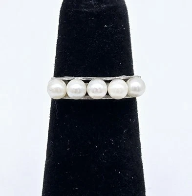 VTG Sterling Silver Multiple Pearl Stacker Petite Antique Ring Size 3 - 1.6g - Image 1 of 4