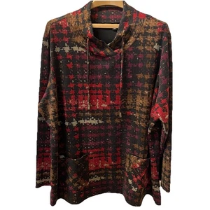 Susan Graver Weekend Cowl Neck Drawstring Tunic Top XL Pockets Multicolor Fall - Picture 1 of 8