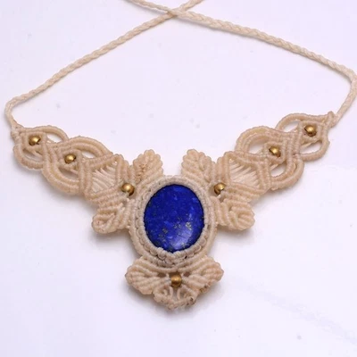 Royal Protector ~ Natural Lapis Lazuli Hand Made Macrame Choker Crystal Necklace - Image 1 of 4