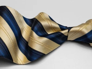Roberto Villini - Men's Gold & Blue Woven Stripe 100% Silk Neck Tie 3.9"W x 59"L - Picture 1 of 7