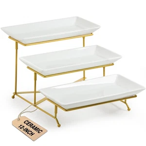 3 Tier Serving Stand Porcelain Serving Platter Tier Serving Trays with Collap... - Picture 1 of 7
