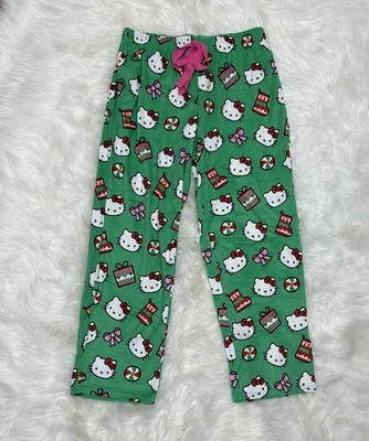 Pantalones de dormir Hello Kitty verde estampado navideño para mujer pijama salón talla S Foto 1 de 4