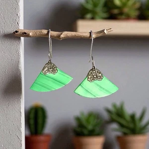 Vintage Sterling Silver "Shashi Qingming" Malachite Earrings - Picture 1 of 5