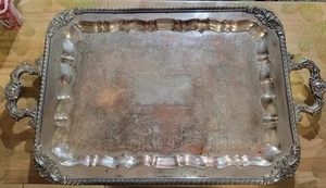 Vintage Early 20th Century English Silver Plate Serving Tray with Ornate Handles - Picture 1 of 11