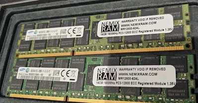 NEMIX RAM 32GB (2x16GB) DDR3 1600MHz PC3-12800 240-PIN ECC RDIMM SERVER. WKRSTN - Image 1 of 4