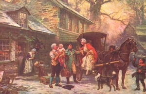 Home for Christmas Family 1784 Early American Scenes JLG Ferris Artist Postcard - Picture 1 of 2