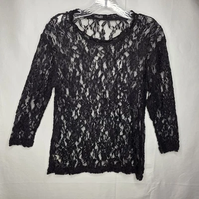 Blusa Nicole Miller Negra Encaje Transparente Top M Caprichoso Hada Gótica De Colección Años 90 Foto 1 de 4