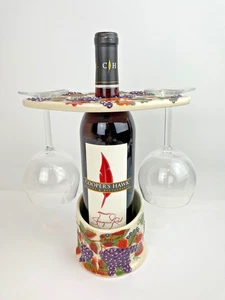 Porzellan Weinflasche und Glas Gläser Halter Trauben & Reben Wein Caddy - Bild 1 von 9