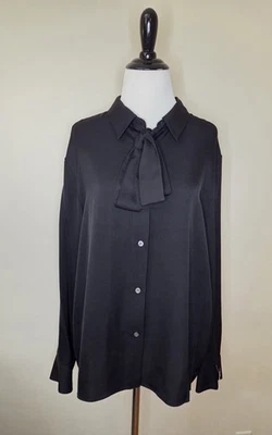 Theory 100% Silk Scarf Blouse Top Shirt Black XL Long Sleeve Designer NWT - Image 1 of 4