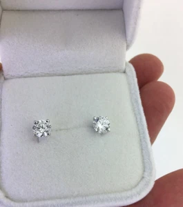 Diamond Stud Earrings Round Brilliant E VS2 1CT Grown Lab Created 14K White Gold - Picture 1 of 13