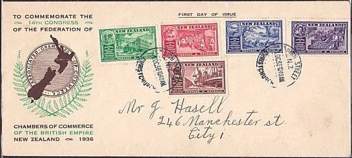 NEW ZEALAND 1936 Commerce set on commem FDC - ACS cat NZ$75.................8391 - Image 1 of 1