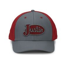 Justin Men's Classic Logo Grey & Red Mesh Snapback Cap JCBC725-GRY