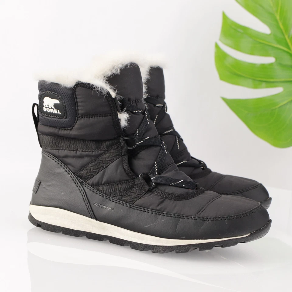 Sorel Womens Whitney Boot Size 8.5 Black Nylon Quilted Lace Up Bootie Waterproof - Image 1 of 4